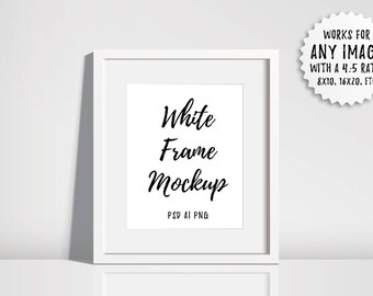 Frame Mockup - White Picture Frame - Empty Frame - Poster Mock up - AI JPEG PNG - Instant Download - Commercial Use