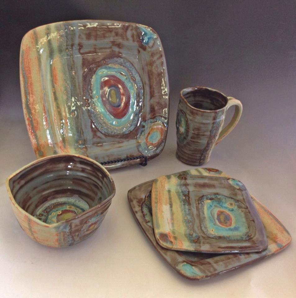 Handmade Ceramic 5piece Place Setting Rustic Square