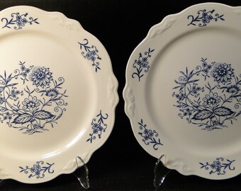 TWO Homer Laughlin Virginia Rose Dresden Imperial Blue Dinner Plates 10" Set of 2 EXCELLENT!