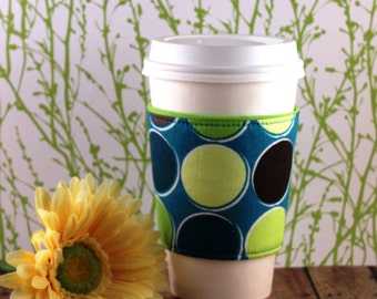 Fabric Coffee Cozy / Big Dots Coffee Cozy / Dot Coffee Cozy / Polka Dot Coffee Cozy / Coffee Cozy / Tea Cozy