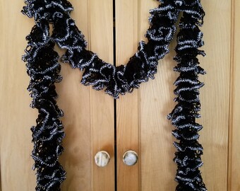 Black & Silver Knit Ruffle Scarf
