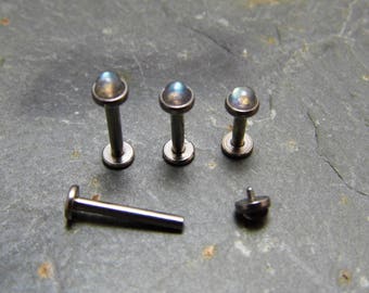 3mm Labradorite Labret Stud Polished Surgical Steel 316L Internally Threaded 14G or 16G, 4 Different Lengths Tragus Helix Monroe