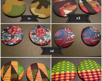 Fabric covered button earrings