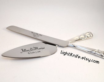 Infinity design Black Engraved Wedding  Cake  Knife  and