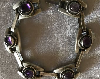 Vintage Modernist Sterling Amethyst Bracelet