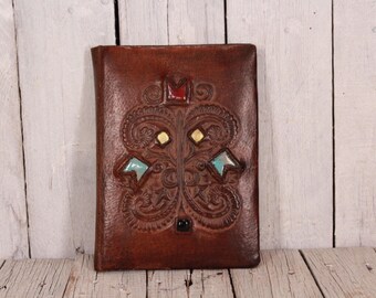 Leather book cover - Elegant leather folder - Embossed leather folder - Vintage leather portfolio - Embossed notebook cover - Old portfolio