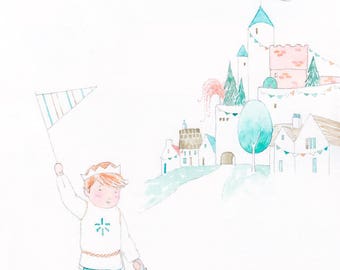 King of the Castle - Giclée Watercolor Print for Children's Bedroom Decor
