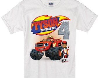 Blaze and monster machines long sleeve and Short Sleeve Birthday Shirt Custom personalized shirts for all family,