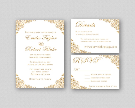 invitaciones de boda boda oro invitación suite plantilla de invitaciones de bodas para editar