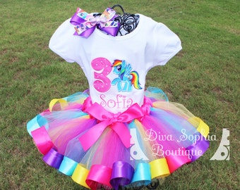 Rainbow My Little Pony Tutu Set - Rainbow Dash Ribbon Tutu Set - Birthday Tutu