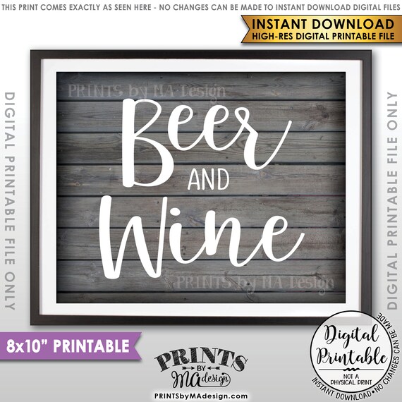 Beer and Wine Sign Bar Sign Beer & Wine Beverage Station