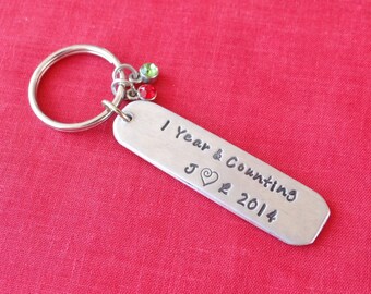Custom 1 year and counting Keychain, Anniversary Keychain, anniversary gift, gift for him, boyfriend gift, husband gift, valentines gift