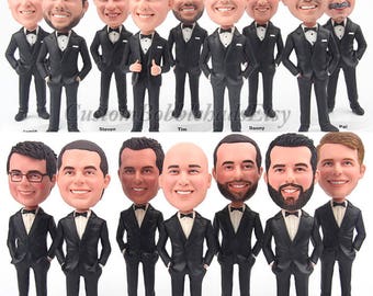 Custom Bobblehead groomsmen wear black suit - Groomsmen bobblehead for best man , Personalized bobblehead business gifts