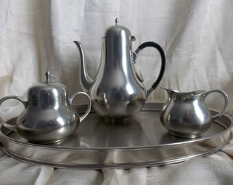 Art Deco C Kurz Pewter Coffee Set / Pewter Tea Set / Teapot / Creamer / Sugar Bowl / Serving Tray / Serving Set / Coffee Pot / Free Shipping