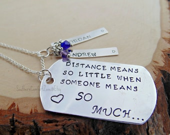 Long Distance Relationship Deployment - Army Navy Marines Air Force - Girlfriend Wife - Separation - Couple - Love - Metal Stamped Necklace