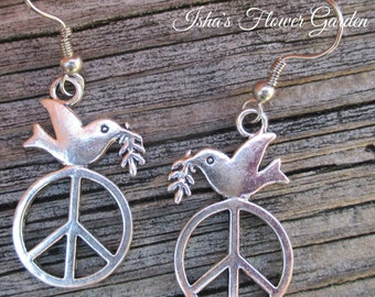 Peace dove earrings, peace sign earrings