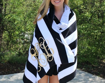 Monogram Beach Towel Stripe Cabana Personalized Glitter Towel