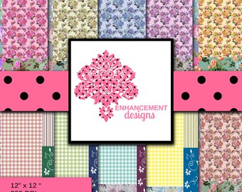 Scrapbook Paper, Digital Paper, Patchwork Design (Pack 1), 10 colors/variations, Instant Download