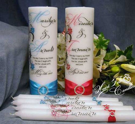 Floral Script Unity Candle Set 24 colors Wedding Ceremony