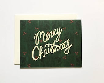Merry Christmas Card / Christmas Greetings, Christmas Wishes, Merry Christmas, Holly, Red and Green