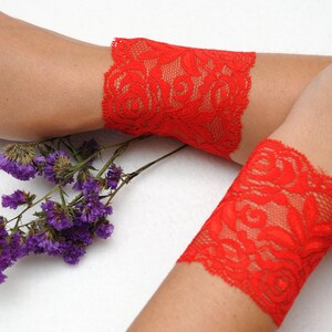 Red Cuffs Lace bracelets Lace cuff bracelet Lace wrist cuff tattoo cover Stretch bracelet Elegant bracelet wristband Romantic gift ideas