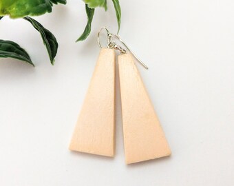 Apricot earrings, Triangle earrings, Minimalist earrings, Dangle earrings, Pastel earrings, Simple earrings, Sterling silver, Clay earrings
