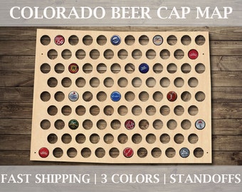 Colorado Beer Cap Map | With Standoffs | State Beer Cap Map | Bottle Cap Map | Gifts For Him | All States Available