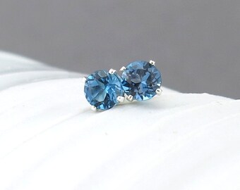 London Blue Topaz Earrings Tiny Silver Earrings London Blue Topaz Stud Earrings Gemstone Post Earrings 4mm Silver Stud Earrings Gift for Her