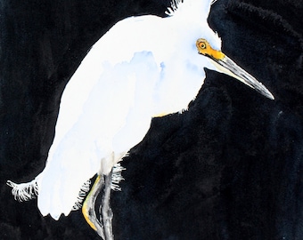 Egret beach bird painting original watercolor Snowy Egret by Betty Moore