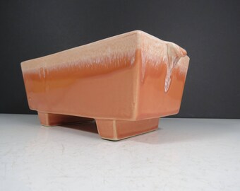 Peach Pottery Planter // Vintage Rectangular Planter Dish Modern Drip Glaze Pink-Orange Footed Flower Pot Succulent Container Garden Mod