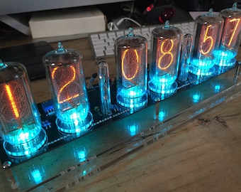 Museum quality large nixie clock 6 ZM1040 big tubes with RVB programmable leds in outstanding perspex case
