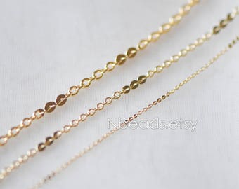 Gold plated Brass Round Cable Chains, Real Gold Designer Chain,1/ 2/ 2.7mm Thin Decorative Chains (#LK-104)/ 1 Meter=3.3 ft