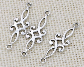 Flower connectors, Silver flower charms, 30 pcs, Antique silver charms, Metal charms, Large flower charms, Silver flower charms, 30x9, A371