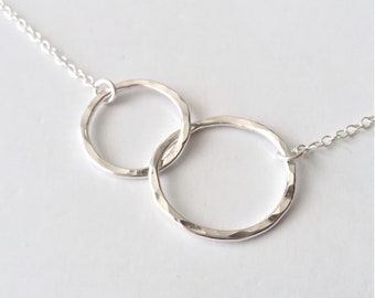 Sterling Silver Mother Daughter Necklace, Friendship Necklace, Double Circle Necklace, Dainty Minimalist Style Necklace.