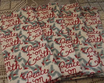 Set of Four Christmas Napkins, Peace on Earth Napkins, Handmade Napkins, Cotton Napkins, Cloth Napkins, Dinner Napkins, Fabric Napkins