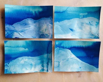 Handmade Underwater Mountains, Textured NoteCards- Set of 4