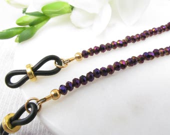 Glasses Chain in Royal Purple Crystals with Sparkle; Eyeglass Chain; Chain for Readers; Glasses Necklace Holder; Glasses Leash; Glasses Cord