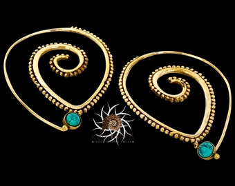 Brass Earrings - Brass Spiral Earrings - Brass Tribal Earrings - Tribal Spiral Earrings - Gypsy Earrings - Indian Earrings - Ethnic (EB47)