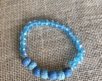 Blue Lava Rock Beads - Blue Glass Beaded Bracelet