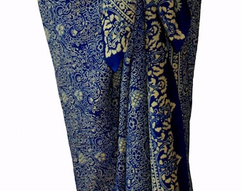 Beach Sarong Pareo Wrap Skirt Womens Clothing Chiffon Sarong Swimsuit Coverup Women's Elegant Navy Blue Chiffon Pareo Batik Sarong - Gift