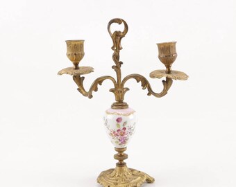Venetian Style Brass and Porcelain Candelabra