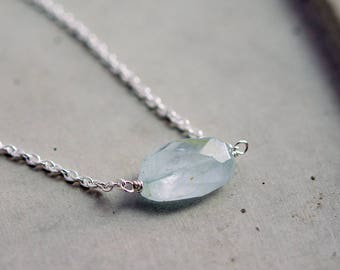 Gemstone Necklace, Aquamarine Necklace, Birthstone Necklace, Aquamarine Jewelry, March Birthstone, Sterling Silver, Perfect Gift