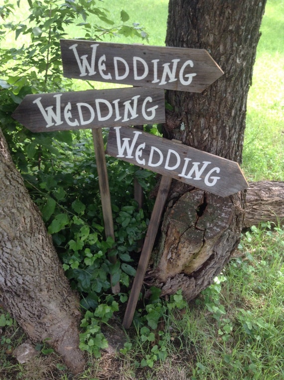 Set Of 3 Rustic Wood Wedding Directional Stake Signs Western