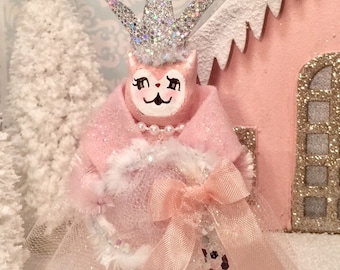 Christmas ornament pink cat pastel holiday vintage retro kitty doll ornament