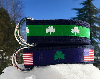 Shamrock Belt / Irish Belt / Irish American Belt / American Flag / Clover Belt / St Patricks Day Belt / Green Belt / Canvas Belt / Mens Belt