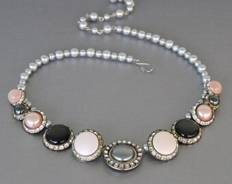 Classic and Classy. Statement Necklace from Vintage Rhinestone and Pearl Earrings