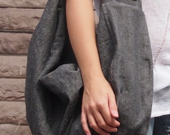 Hobo gray bag Jeans bag Cotton Canvas Bag Gigantic bag Rough fabric Crossbody bag Boho bag Boho stile Large bag Hippie bag Shoulder bag