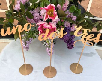 Set of 5 - Wedding Table Numbers In Spanish- Set of 1-4 - Spanish - Numeros de Mesa En Español - Table Numbers - Elegance Line