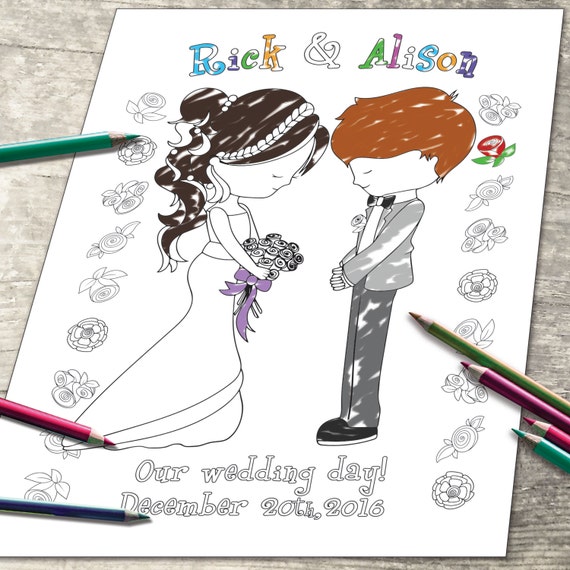 Personalized Wedding Coloring Page Digital Wedding Party