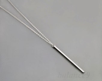 Bar pendant necklace, bar drop necklace, Long silver stick jewelry gift, simple minimal charm, holidays gift, everyday jewelry, by balance9